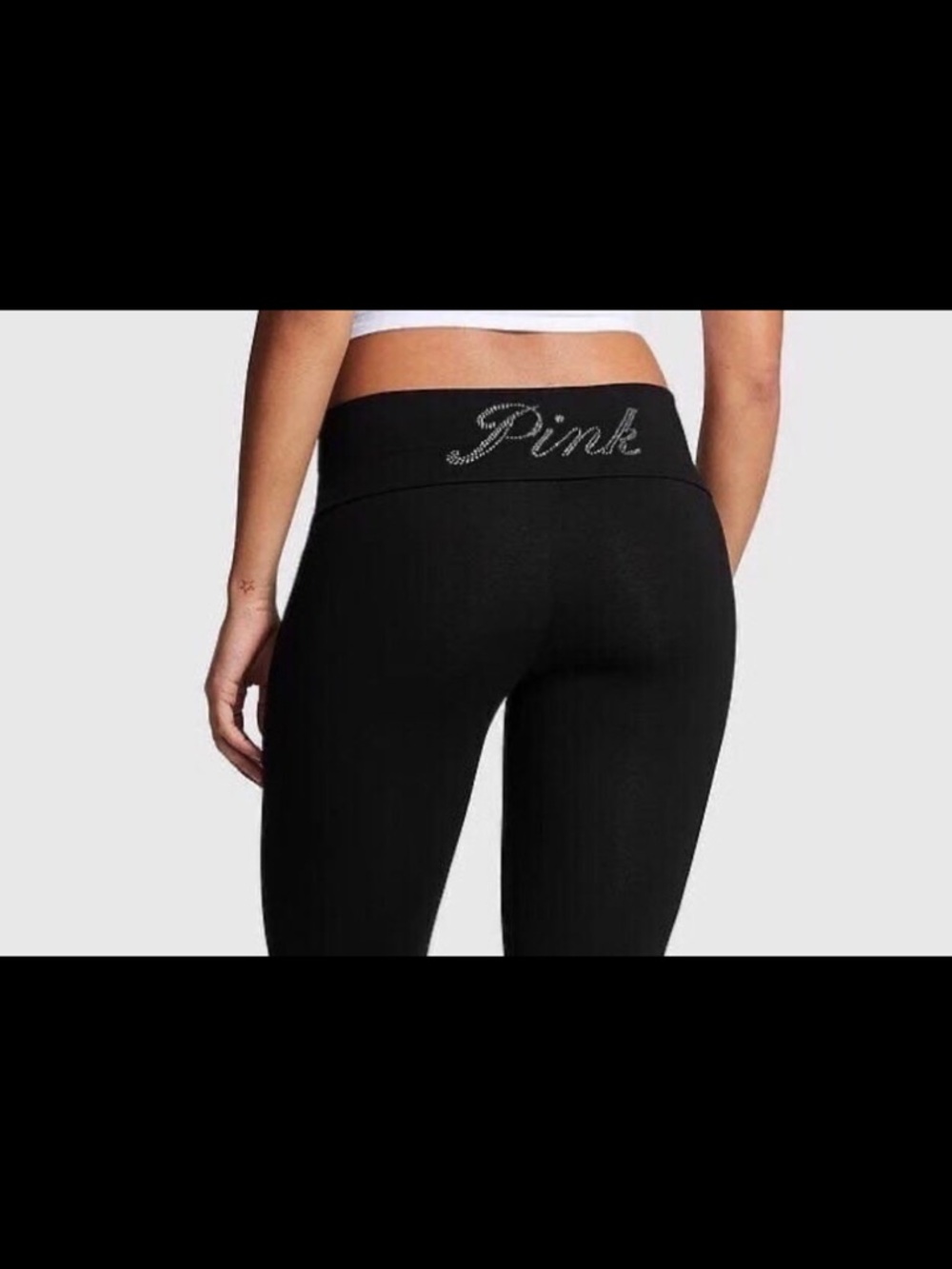 PINK Victoria's Secret Black Leggings with Rhinestone Script - Picture 4 of 4